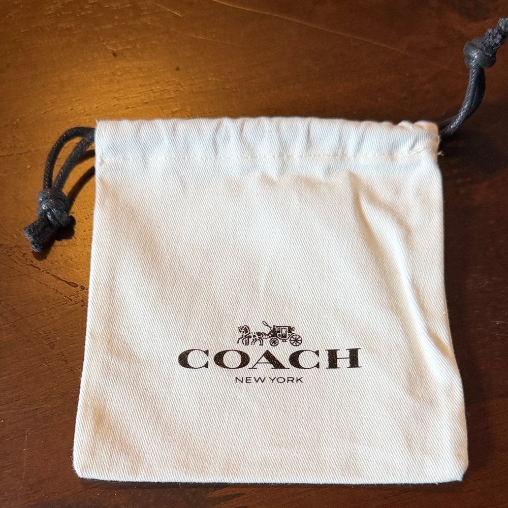 Coach White Drawstring Logo Pouch with Dark Gray Cords